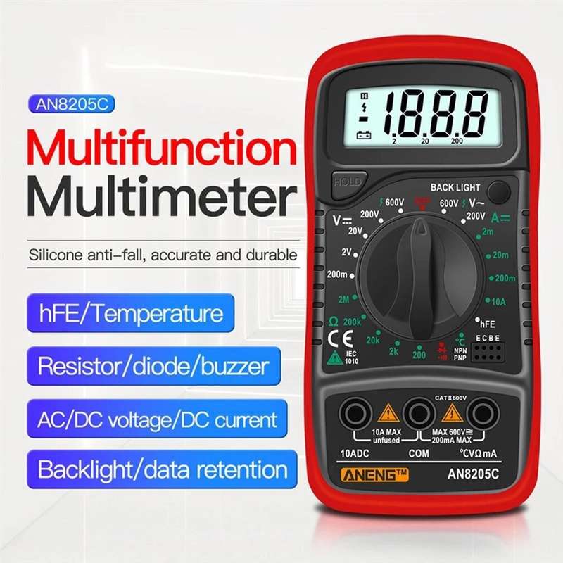 ANENG AN8205C Digital Multimeter AC/DC Ammeter Volt Ohm Tester Meter Multimetro With Thermocouple LC