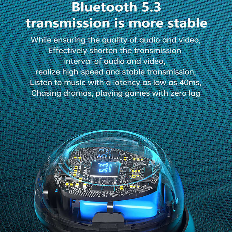 DX01 TWS bluetooth 5.3 Earphone 8D Stereo Surround Sound LED Light Digital Display Touch Control Spo