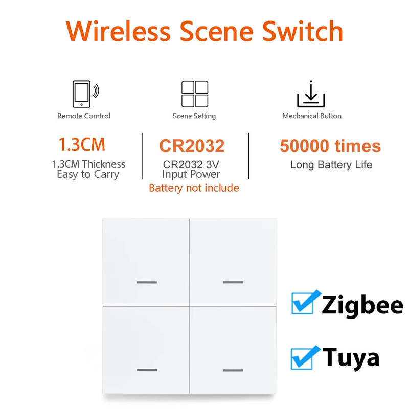 Tuya Smart ZigBee3.0 Switch 4 Gangs Scenario 12 Scenes Switch Push Button Controller Support Home As