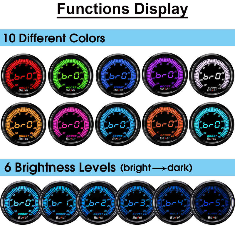 2" 52mm 12V Universal Car Turbo Boost Pressure Gauge Meter PSI Digital LED Readout Display 10 Colors