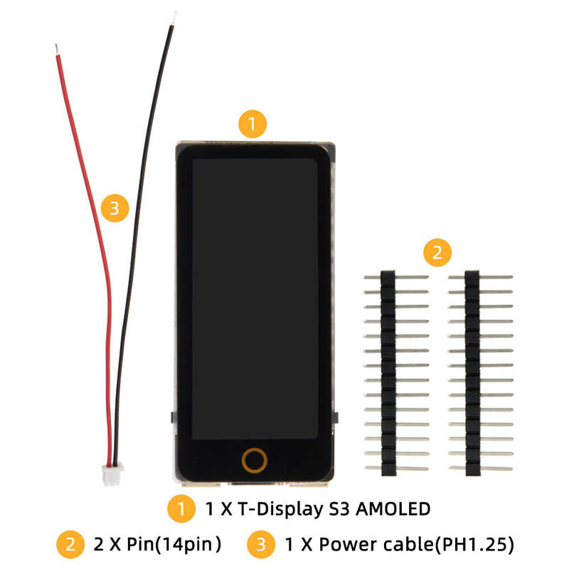 LILYGO T-Display-S3 AMOLED Touch Screen ESP32-S3 1.91-inch RM67162 Display Development Board WiFi Bl