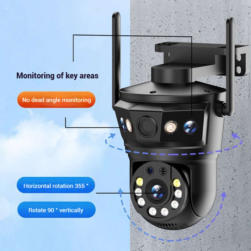 6MP Three-Lens Wireless WIFI IP Camera 360 Panoramic View 1080p Night Vision IP66 Waterproof Mobile