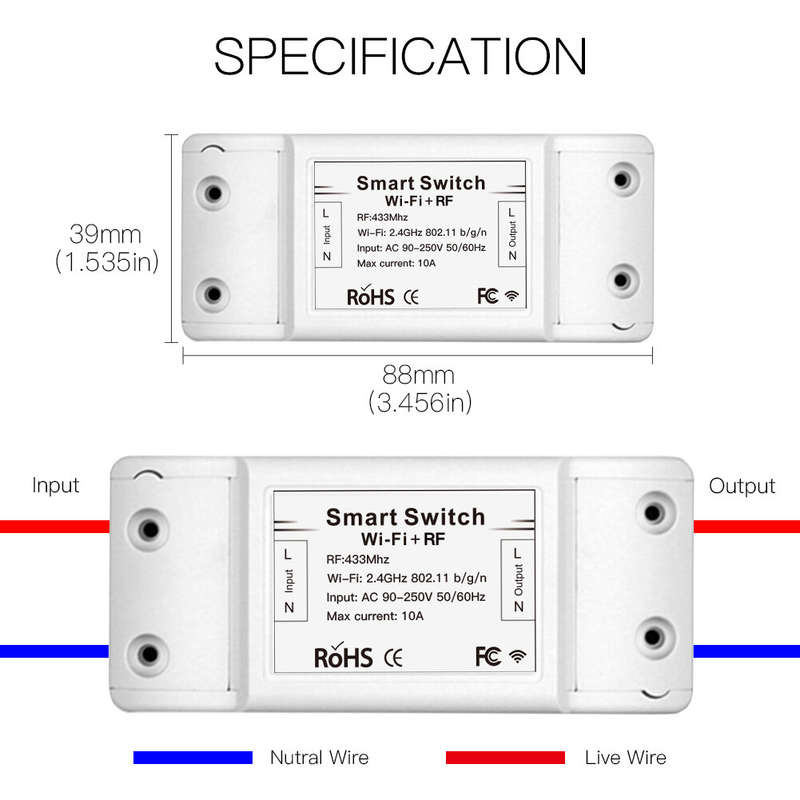 Mouehouse RF433 + WiFi DIY Smart Switch Module RF433 Remote Control for Smart Automation Smart Life/
