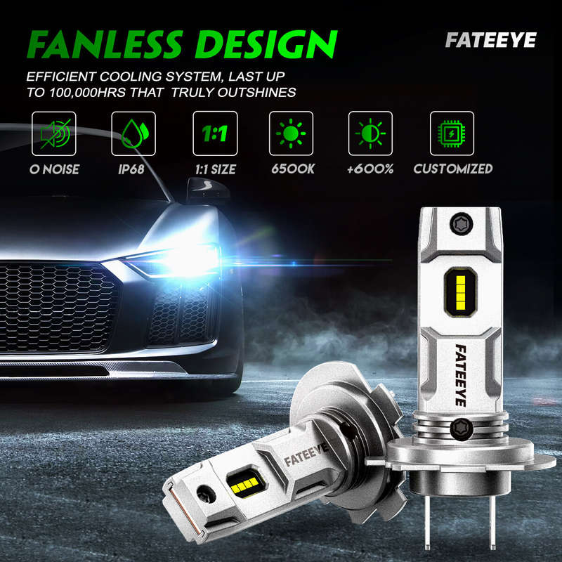 FATEEYE A700-F8 H7 6500K 2PCS 50W Car Headlight LED Bulbs 10000LM Waterproof 12V-24V LED Front Headl
