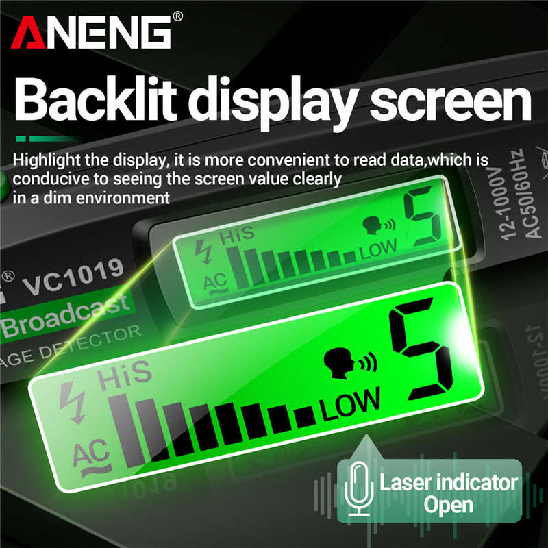 ANENG VC1019 Red Laser Test Pen Voice Broadcast Voltage Detector 12-1000V Volt Current Non-Contact P