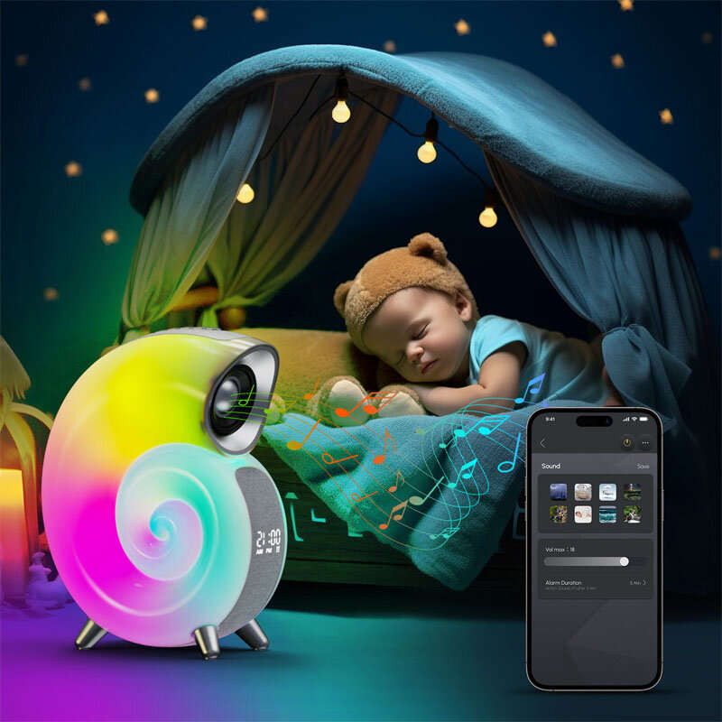 Conch RGB LED Night Light Wake Up Lamp Sleep Light Smart Atmosphere Lamp Blue Tooth Clock Alarm spea