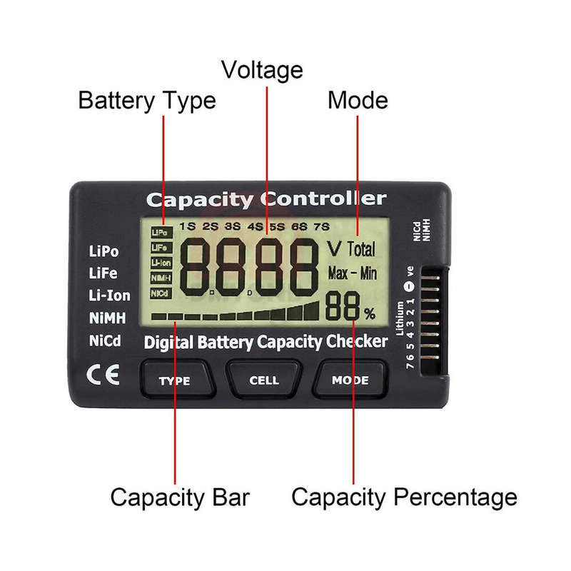 1-7S Digital Battery Capacity Tester Voltage Controller Power Display Liquid Crystal Test for RC Car