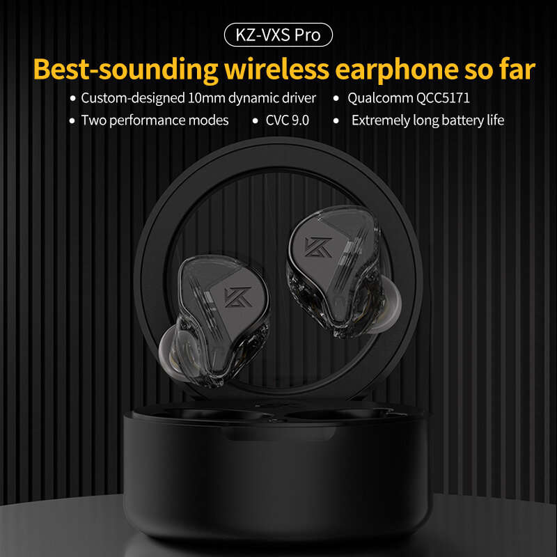 KZ VXS PRO bluetooth 5.3 Earphone QCC5171 Chip CVC9.0 Call Noise Cancelling 10mm Unit HiFi Stereo AA