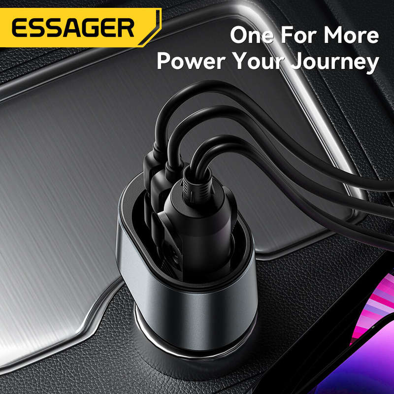 ESSAGER F755 120W 3-Port USB PD Car Charger Adapter USB-A+Type-C+85W Expansion Port Support QC3.0 PD