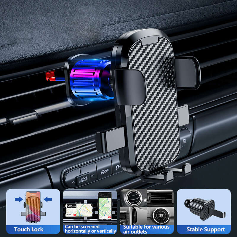 Car Phone Mount Adjustable Air Vent Dashboard Stand Gravity Phone Holder Spiral Hook + Suction Cup S
