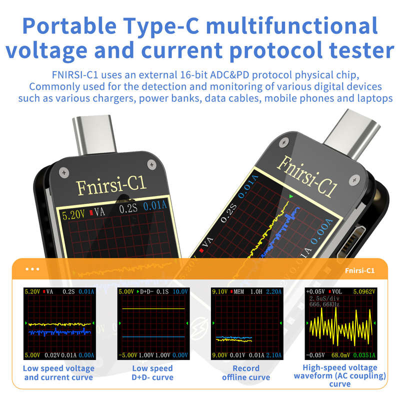 FNIRSI-C1 Type-C PD Trigger USB-C Voltmeter Ammeter Fast Charging Protocol Test Type-C Meter Power B