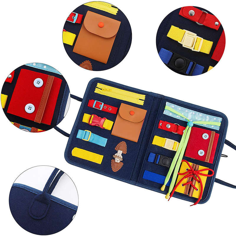 Busy Board Montessori Sensory Toys Fine Motor Training Activity Developing Board with Buttons Zipper