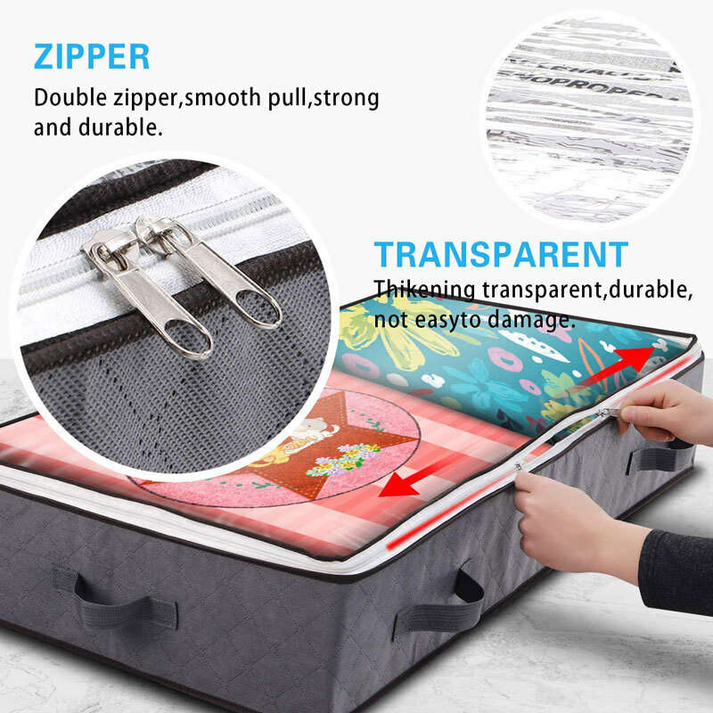 AGSIVO 2 Packs Foldable Underbed Bags Blanket Clothes Comforters Storage Bag with Zipper and Clear W