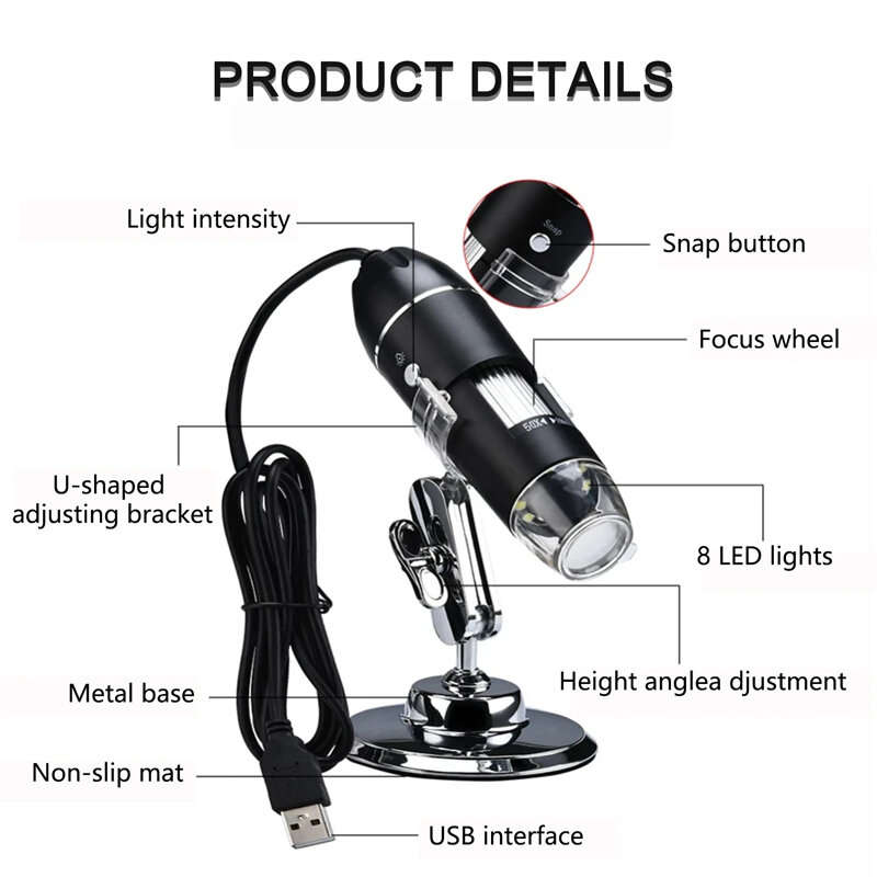 1000X Digital Microscope 3 In 1 Interfaces Microscope Photo Video Modes Microscope Computer Mobileph