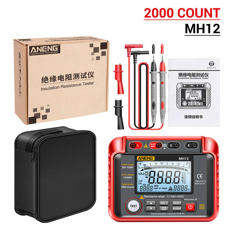 ANENG MH12 Insulation Earth Resistance Tester Digital Meter AC DC Ammeter Transistor Tester LCD Mego