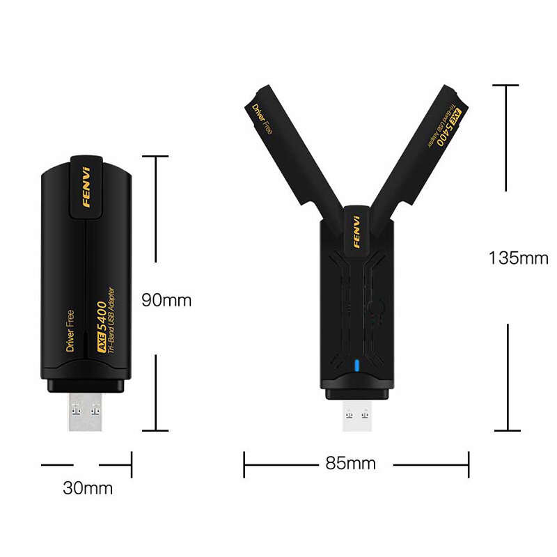FENVI AX5400 WiFi 6E USB Adapter Dongle Tri Band 2.4G/5G/6GHz USB3.0 WiFi 6 Network Card with 2*2dBi