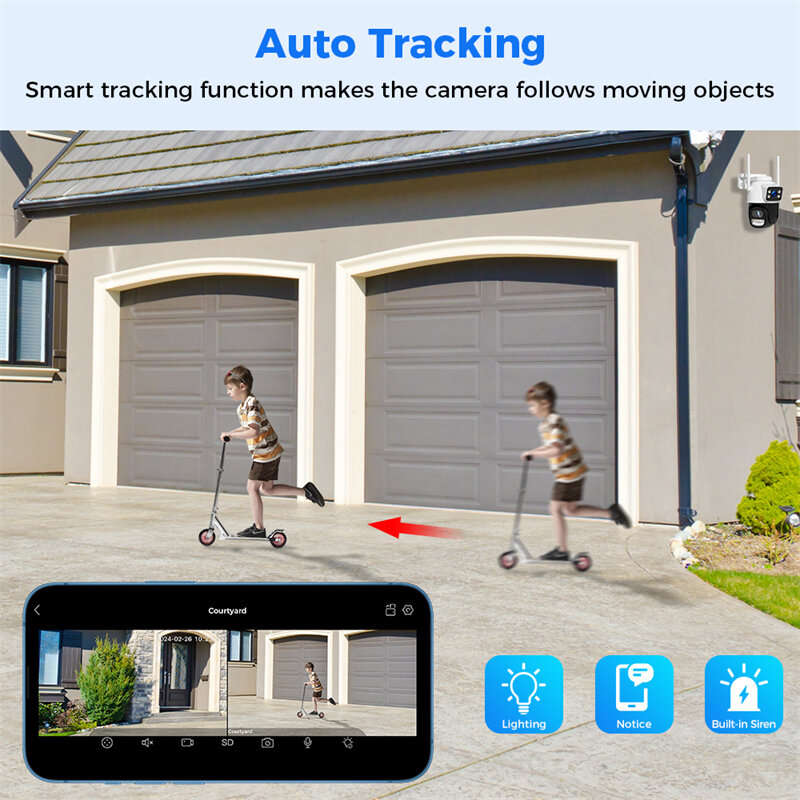 Hiseeu WS418B 4K 8MP Dual Lens Outdoor WiFi Camera Wireless PTZ Security ONVIF H.265+ Cam Night Visi