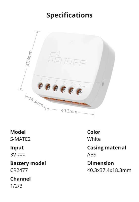 SONOFF S-Mate2 eWeLink Remote Control via Smart Switch for Smart Home Work with Alexa Google Home IF