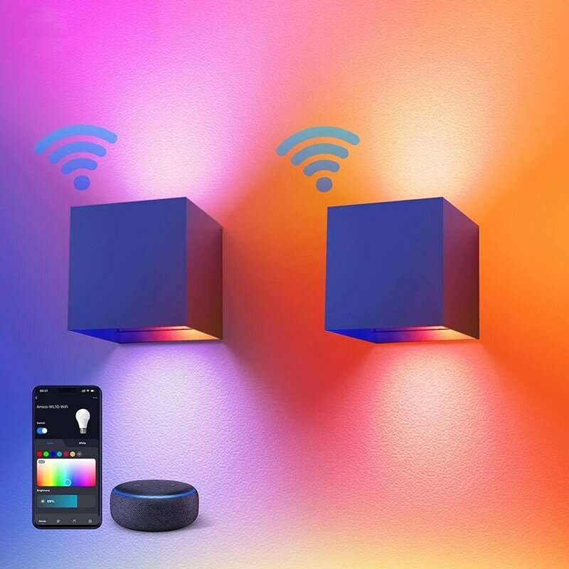9W Tuya WIFI Smart RGB LED Wall Lamp Outdoor Waterproof Cube RGBW APP Dimming Exterior Wall Light At