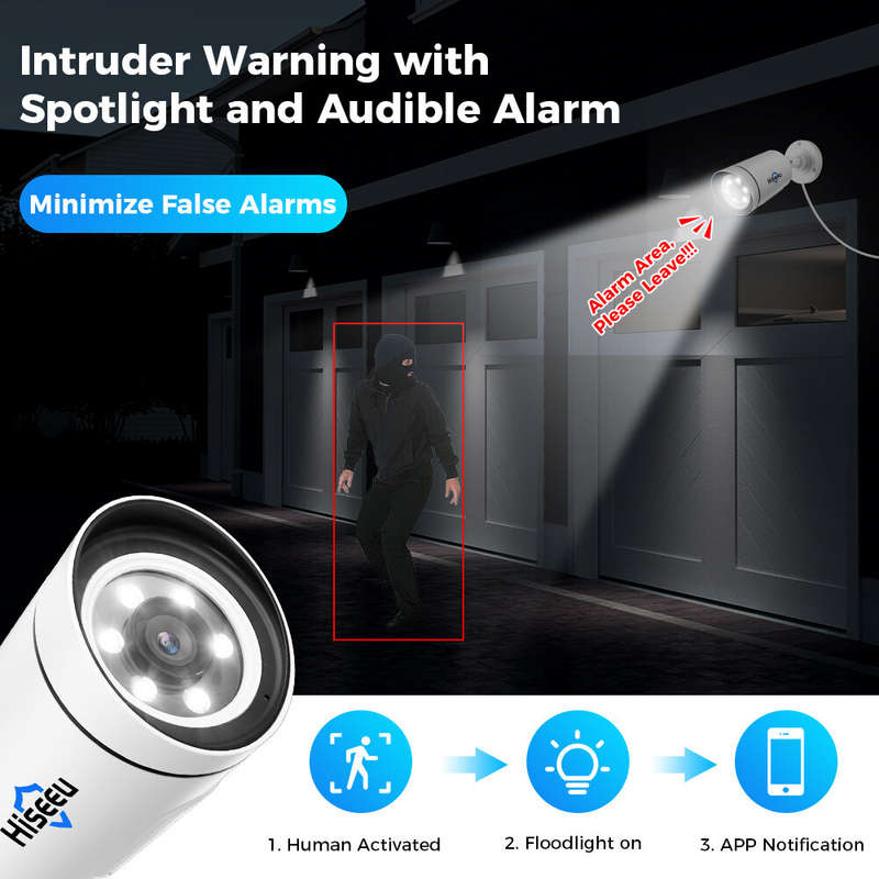 Hiseeu 4K 8MP PoE IP Camera Outdoors Night Vision Motion Detection Two-way Intercom H.265+ Video Sur