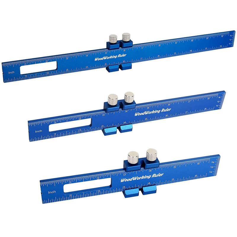 3PCS Woodworking Ruler-Aluminum Pocket Rulers with Slide Stop Woodworking T-Type Scribing Rule Marki
