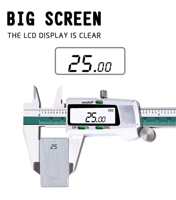 150mm Stainless Steel LCD Screen Display Digital Caliper 6 Inch Fraction / MM / Inch High Precision