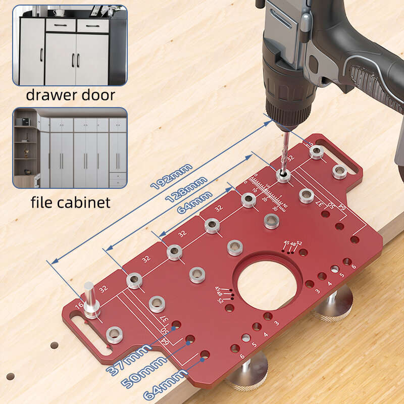 ENJOYWOOD Shelf Pin Jig Hinge Jig 2 in 1 Self-contained Clamping Function All Metal Shelf Pin Drilli