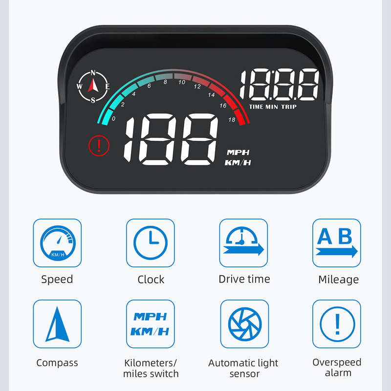 GEYIREN M22 Universal Car HUD Multifunctional Display Head-Up Display GPS Speedometer Compass USB Re