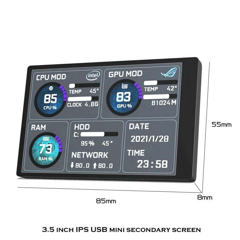 3.5 Inch IPS TYPE-C Secondary Screen CPU GPU RAM HDD Monitoring USB Display Freely AIDA64 for Mini I