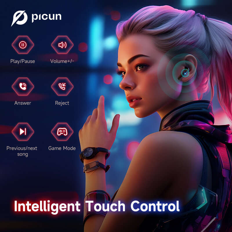 Picun V1 Gaming Earbuds TWS bluetooth 5.3 Earphone 15ms Low Latency with 2.4Ghz Dongle 3D Stereo Sur