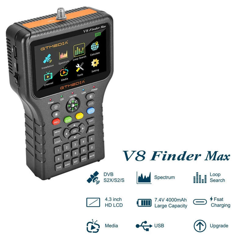 GTMEDIA V8 Finder Max Signal Finder DVB-S/S2/S2X H.264/H.265 (8bit) Locator 4.3 Inch HD Official Acc