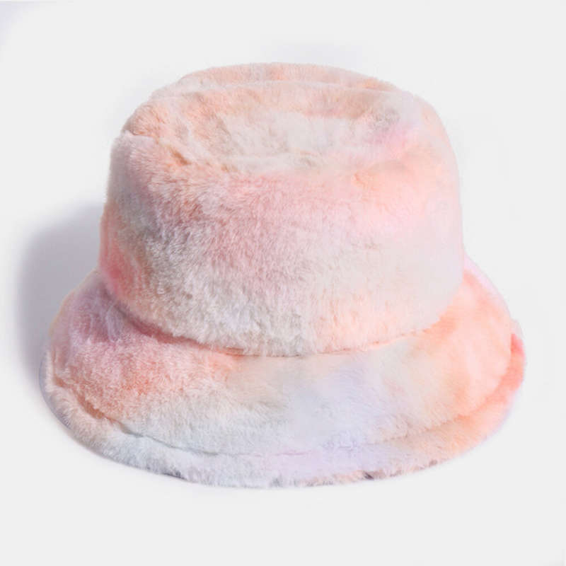 Unisex Rabbit Hair Color Gradient Rainbow Plush Warm All-match Casual Outdoor Bucket Hat