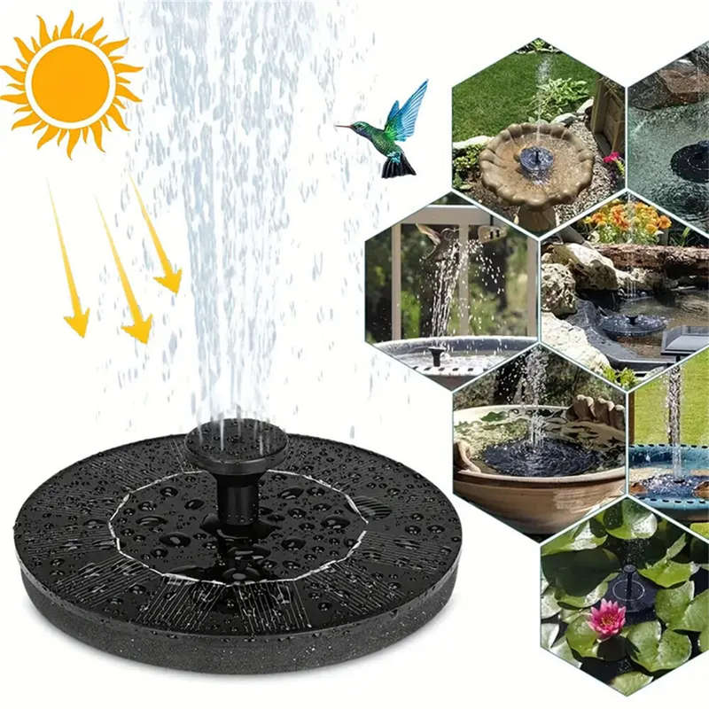 Solar Powered Mini Garden Pond Fountain Pump with 1.5W 7V Solar Panel High Lift 110cm Max Flow Rate