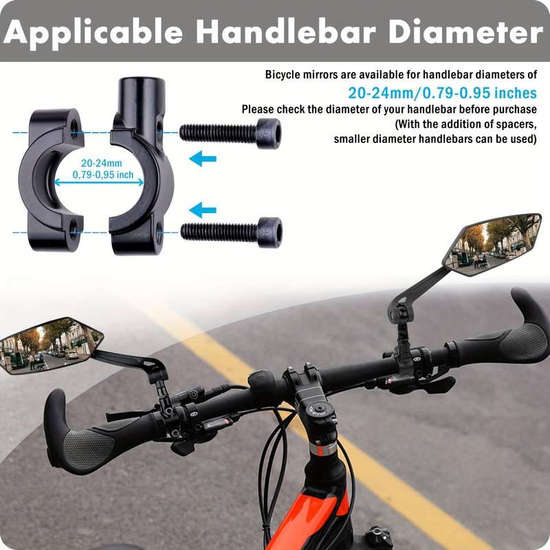 2pcs Bike Handlebar Mirrors For Bicycle Ebike Scooter Snowbike Adjuatable Wide Angle Rear View And 3
