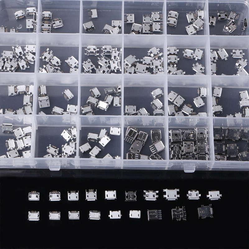 240PCS 24 Models Micro USB Connector Socket Jack USB Interface Connection Set Kit