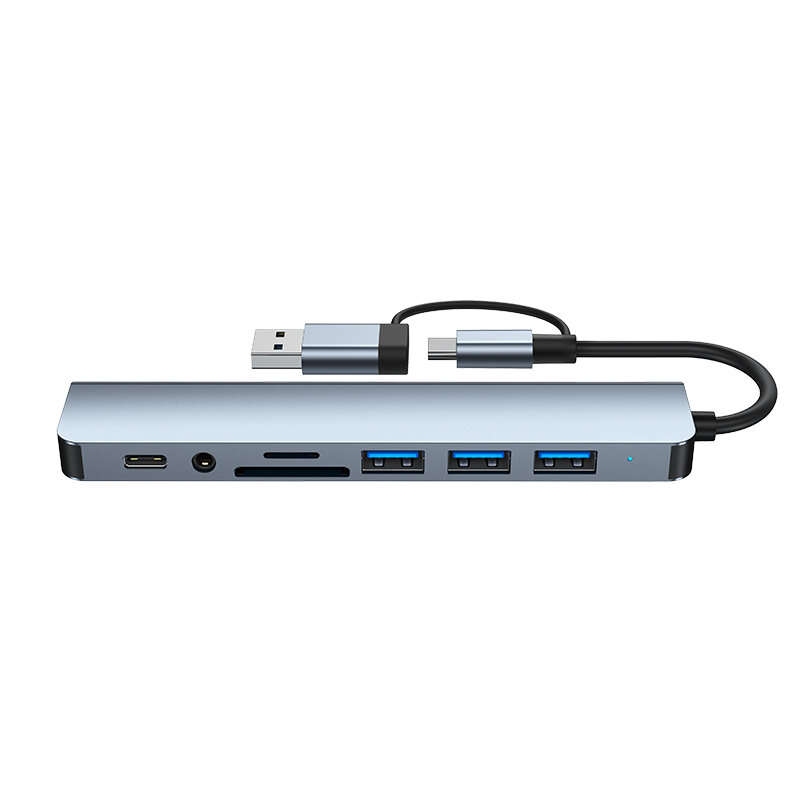 8 in 1 Type-C Docking Station USB-C Hub Splitter Adaptor with USB3.0*2 USB2.0*2 USB-C Data*1 SD/TF C