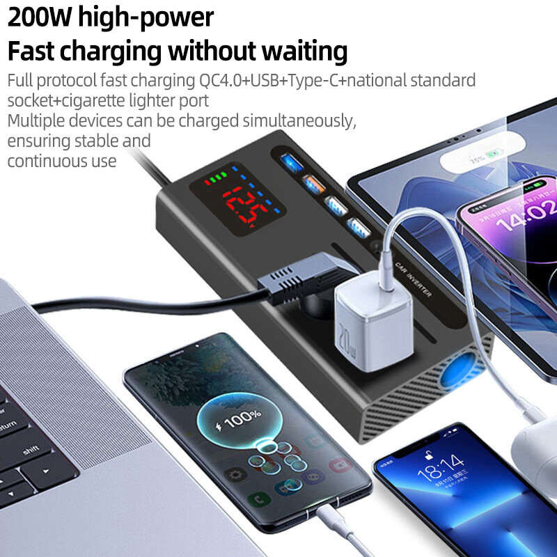Car Power Inverter with Type-C Charger Car Inverter Charger Type-C Mobile Phone Fast Charging 12V 24