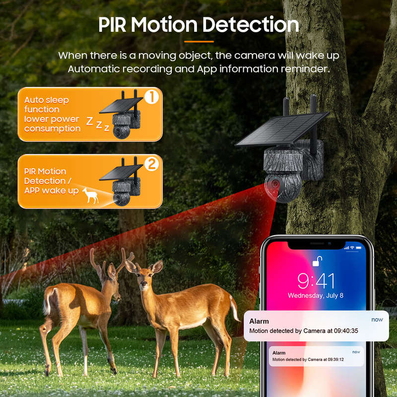 SECTEC 3MP WIFI Wireless PTZ Solar Camera with Solar Panel Two Way Audio Security Protection Outdoor