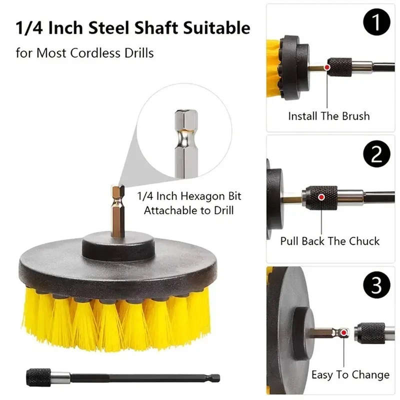 7 Piece Drill Brush Attachment Set with Extended Reach for Cleaning Tub Sink Tile Carpet and Grout P