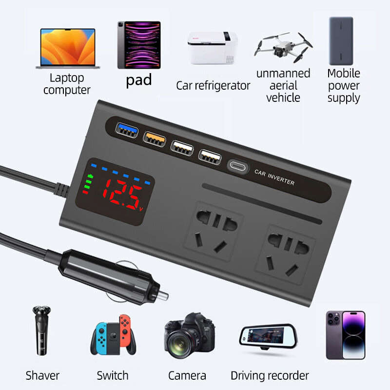 Car Power Inverter with Type-C Charger Car Inverter Charger Type-C Mobile Phone Fast Charging 12V 24