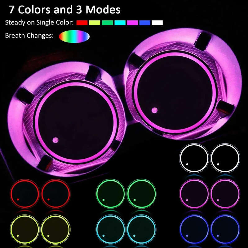LED Car Cup Holder Light Car Coasters Bottle Atmosphere Light Mats 7 Colors Cup Holder Pad Car Inter