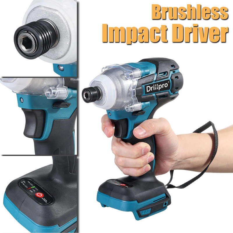 Drillpro 18V 520N.m Cordless Brushless Power Impact Drivers Electric Screwdriver Drill Stepless Spee
