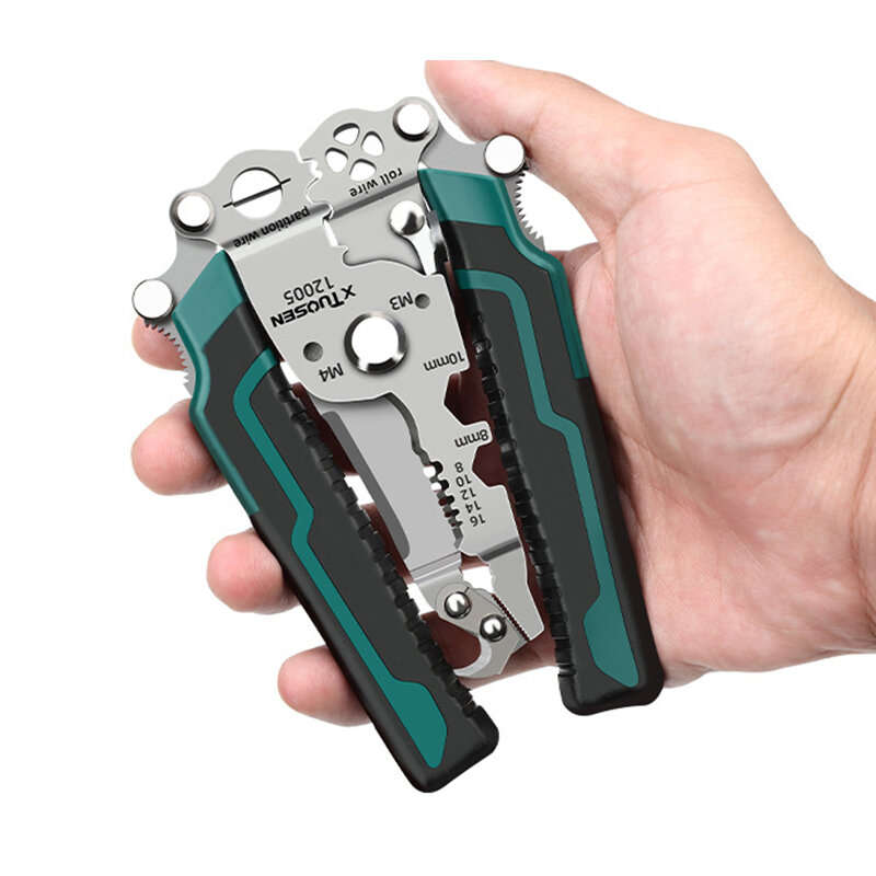 Foldable Wire Stripper Plier Needle Nose Carbon Steel Blade 223mm Ergonomic Handle Black and Green M