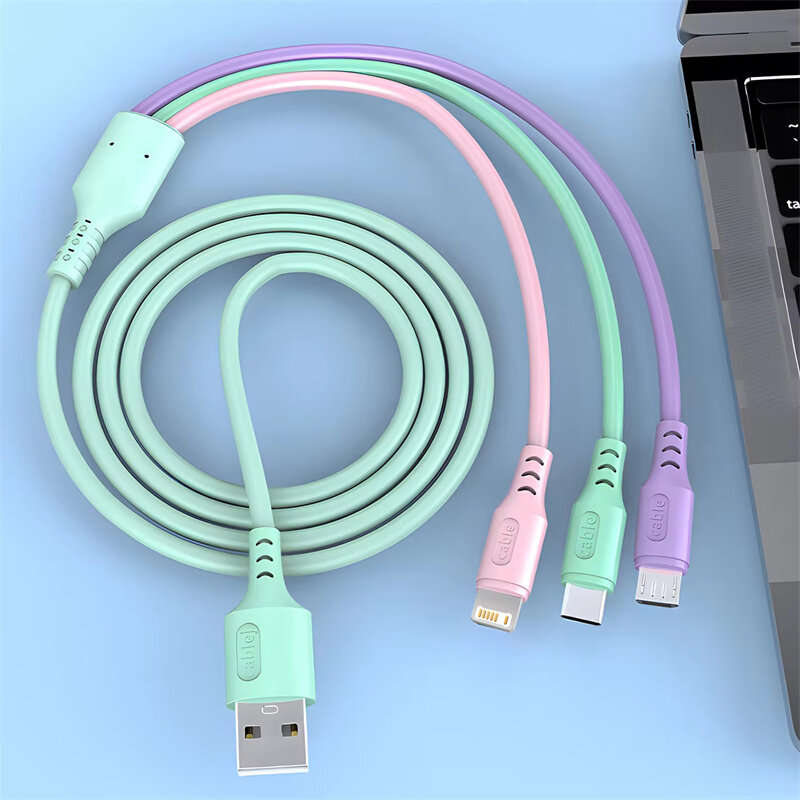 3-in-1 Universal USB-A to Micro/iP/Type-C Cable Fast Charging Copper Core Line 1.2M Long for iPhone