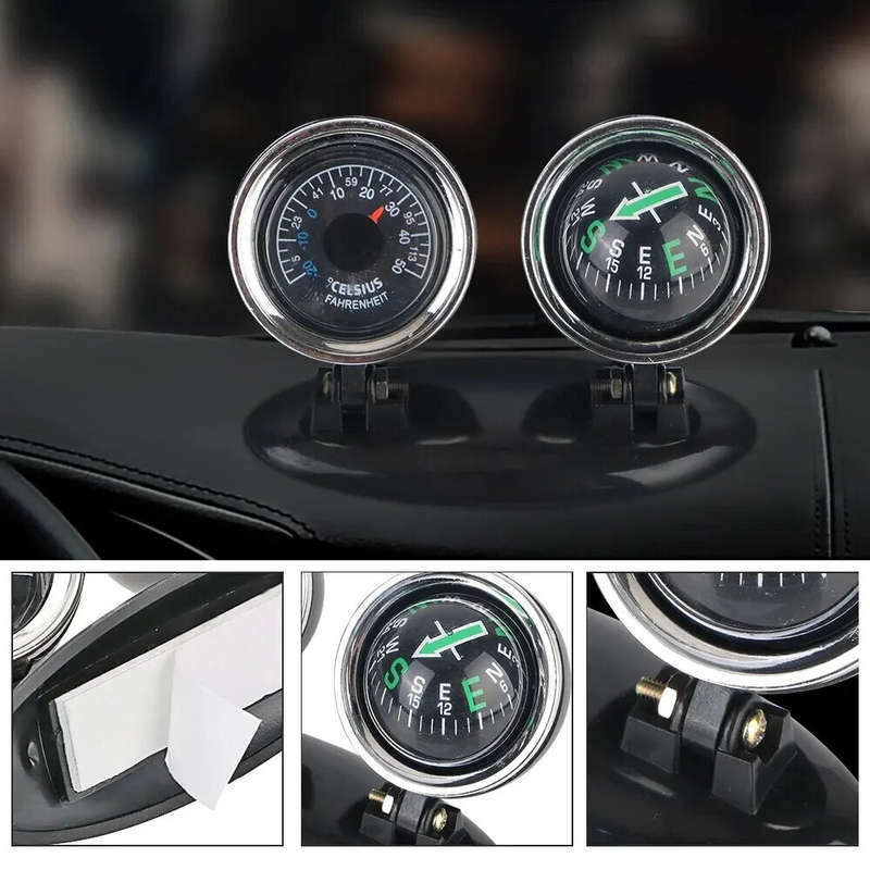 2 in 1 Car Ornaments Compass with Thermometer Direction Dashboard Ball for Cars Trucks SUVs