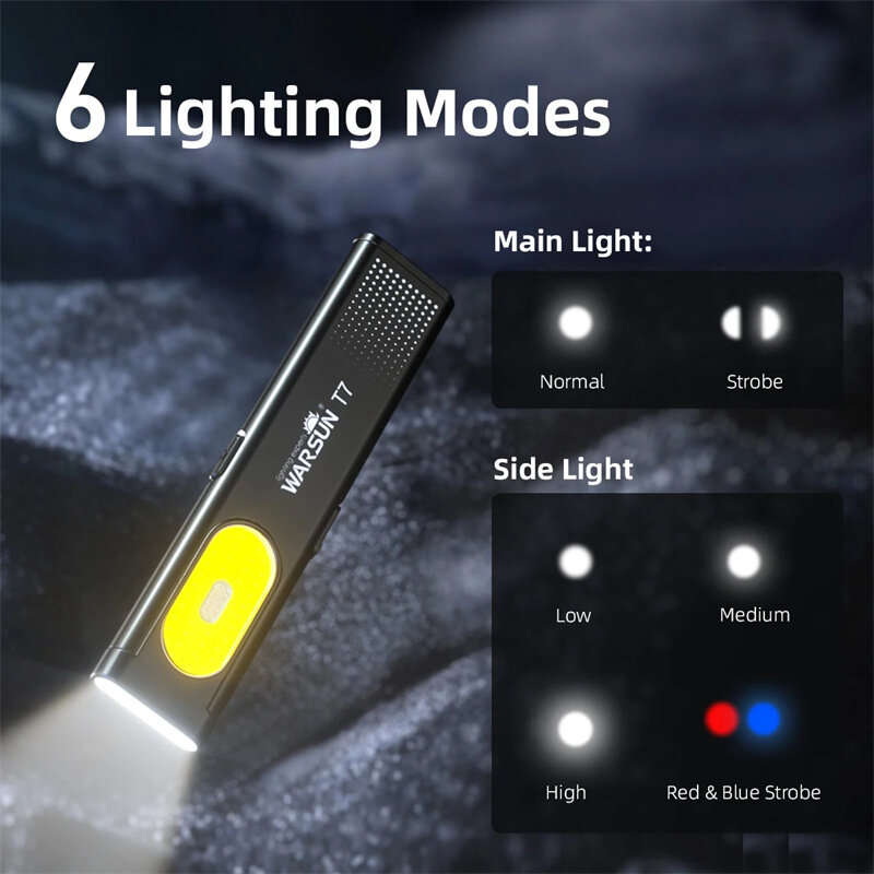 WARSUN T7 470 Lumen Portable Outdoor Rechargeable LED Flashlight Waterproof IP44 Magnetic Grip Multi