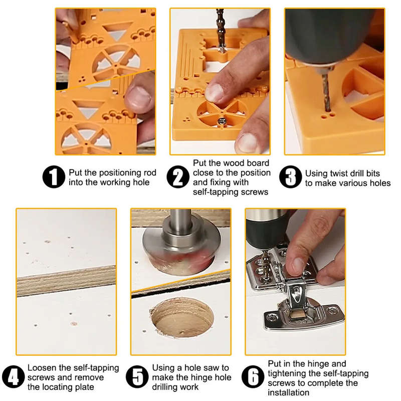 7PCS 35mm Hinge Hole Drilling Guide Locator Set Door Hinge Jig Cabinet Hardware Jig Versatile Woodwo