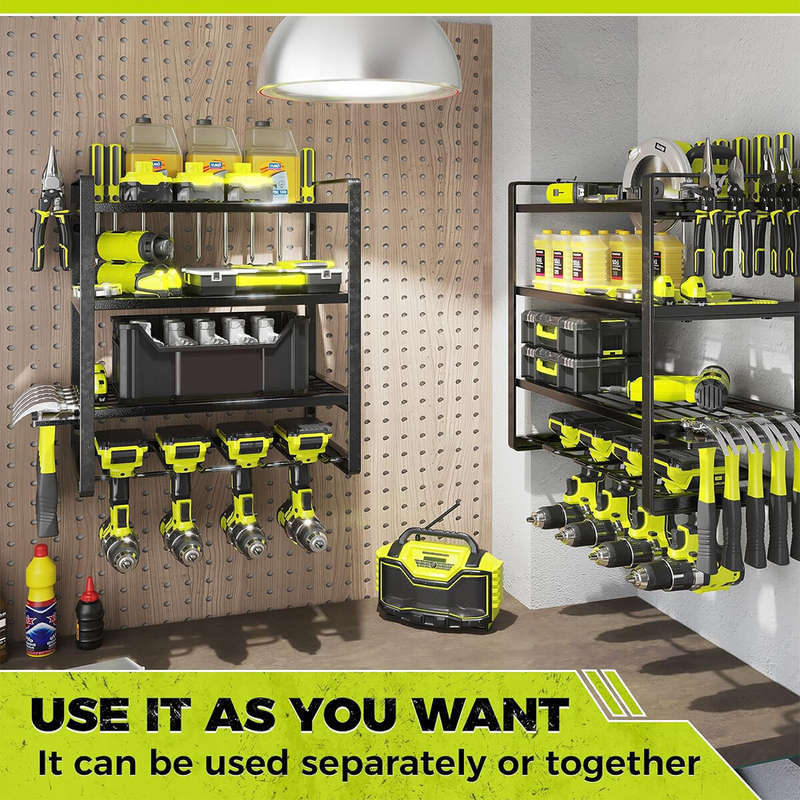 4 Layers Heavy Duty Iron Tool Storage Rack Wall Mount Organizer Battery Charging Station Drill Slots