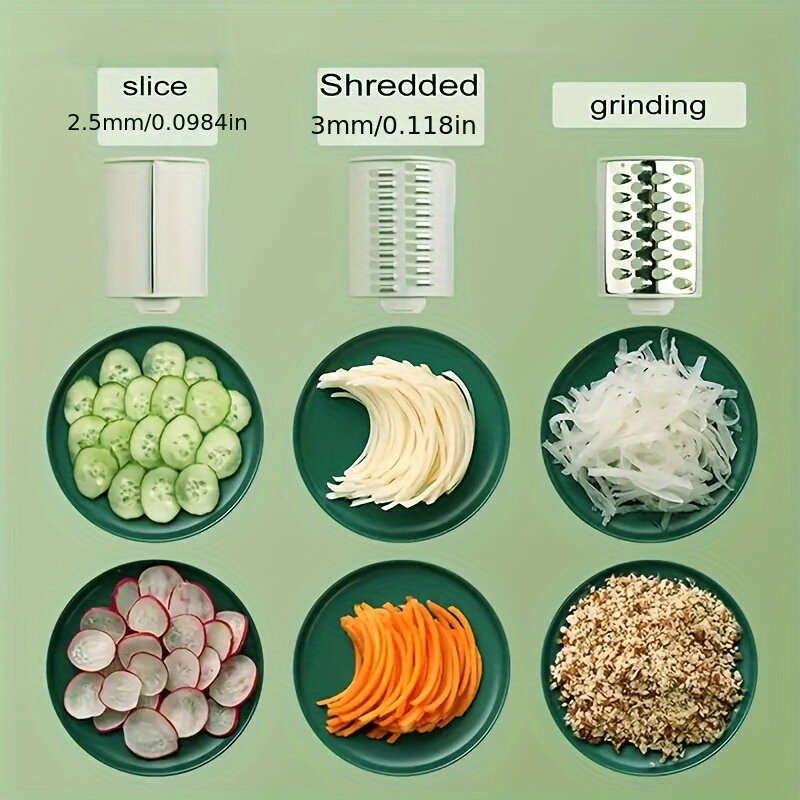 1 Set 3-in-1 Rotating Vegetable Cutter with Crank Handle Manual Garlic Shredder Multifunction Vegeta