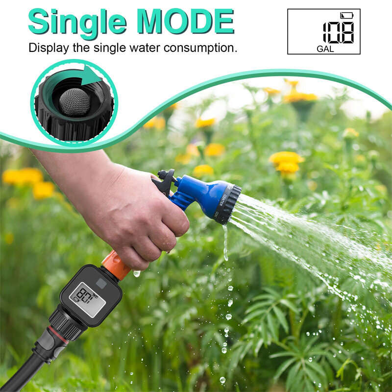 SGS05 Digital Water Flow Meter High Accuracy IP6X Waterproof Four-mode Measure Water Consumption and